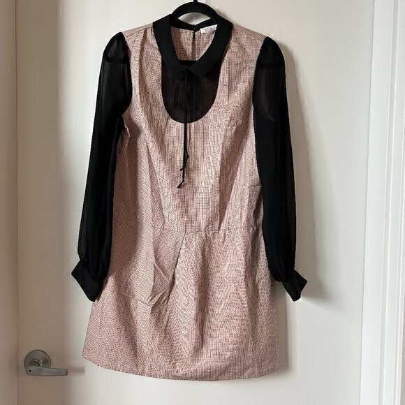 BGBGeneration Taupe Black Square Long Sleeve Dress Size S - Picture 1 of 9